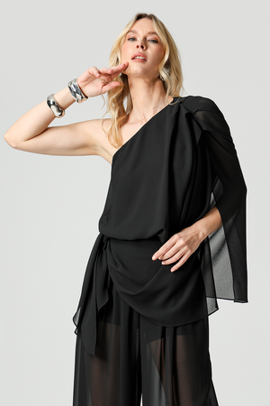 Blusa Ombro Único Com Manga Lenço