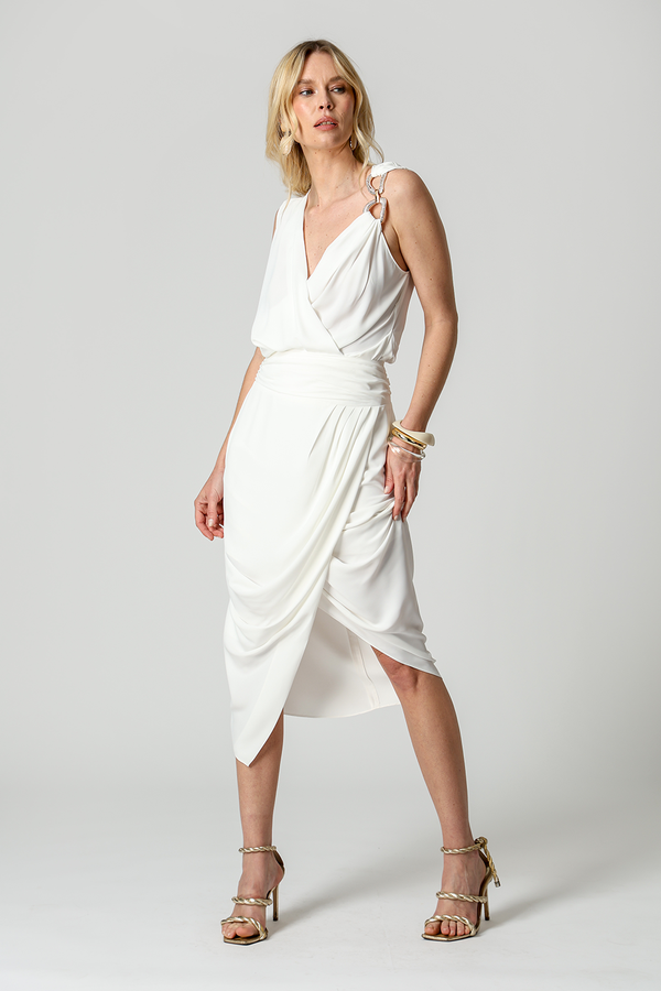 Saia Assimétrica Em Crepe Com Pregas