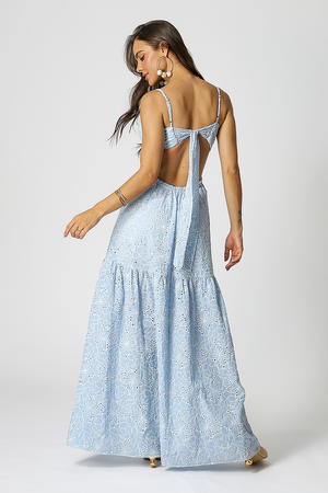 Vestido largo bordado Laise - AZUL 90156