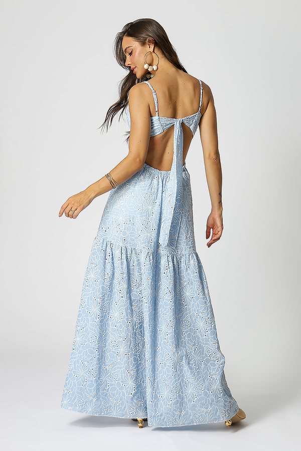 Vestido largo bordado Laise - AZUL 90156