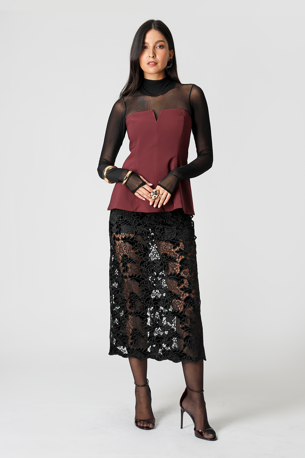 Saia Midi Reta de Renda Guippir