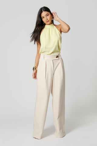 Blusa Com Gola E Leve Franzido - AMARELO