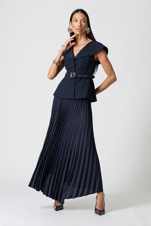 Blusa Peplum Alfaiataria com Gola Maxi