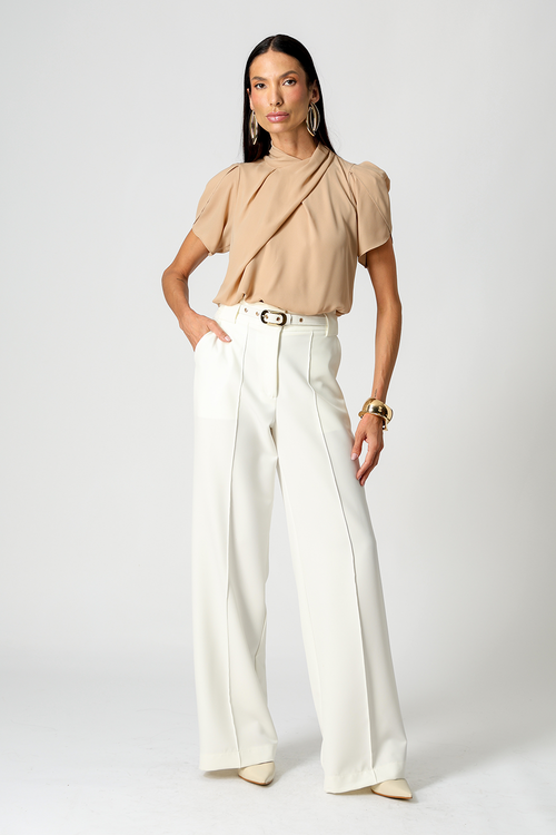 Blusa Balonê Crepe com Manga Tulipa