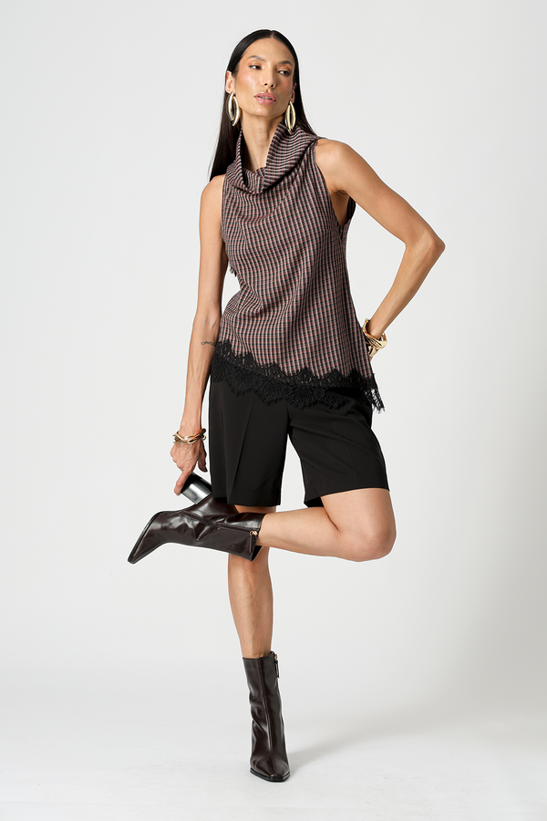 Blusa Xadrez Tartan Com Gola Degagê
