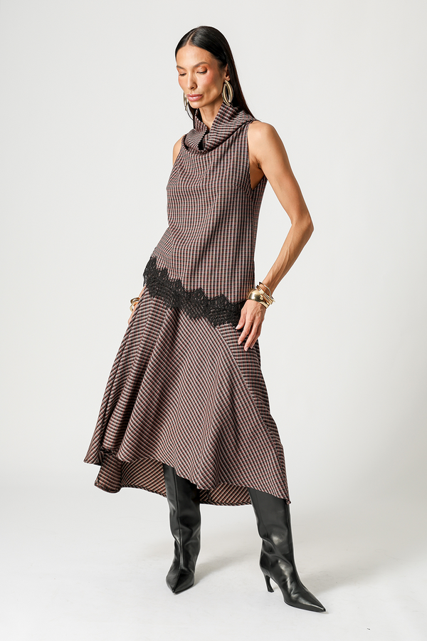 Saia Midi Tartan Com Volume Frontal
