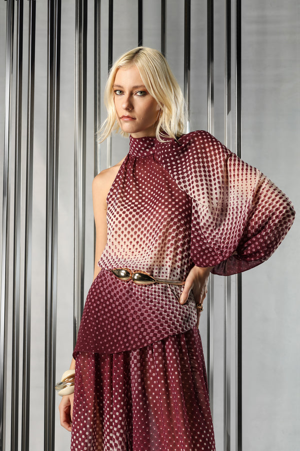 Blusa Ombro Único Em Chiffon Glass