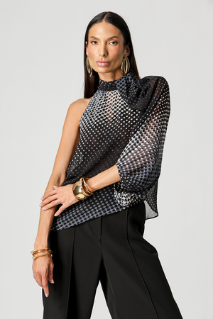 Blusa Ombro Único Em Chiffon Glass