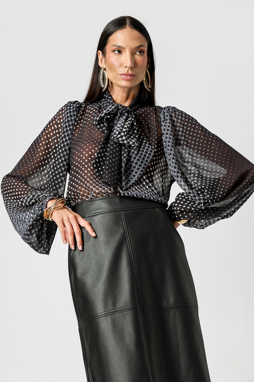 Blusa Chiffon Glass Estampada Com Faixa