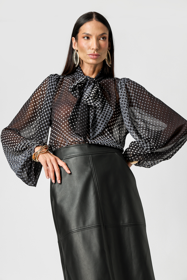 Blusa Chiffon Glass Estampada Com Faixa