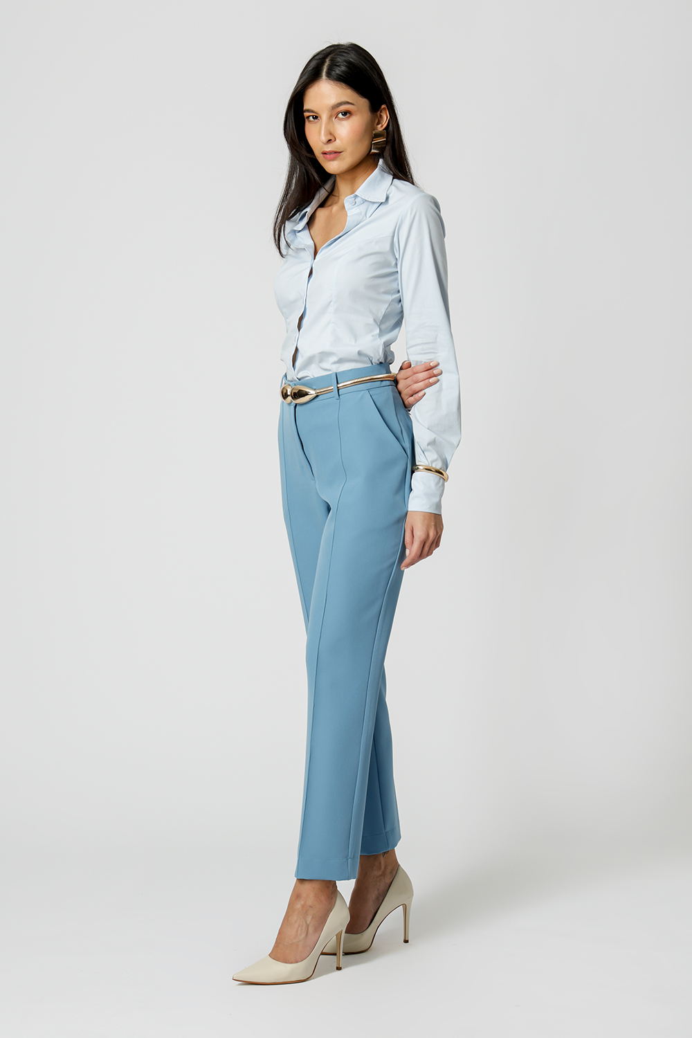 Calça Reta Com Recorte Frontal - DENIM