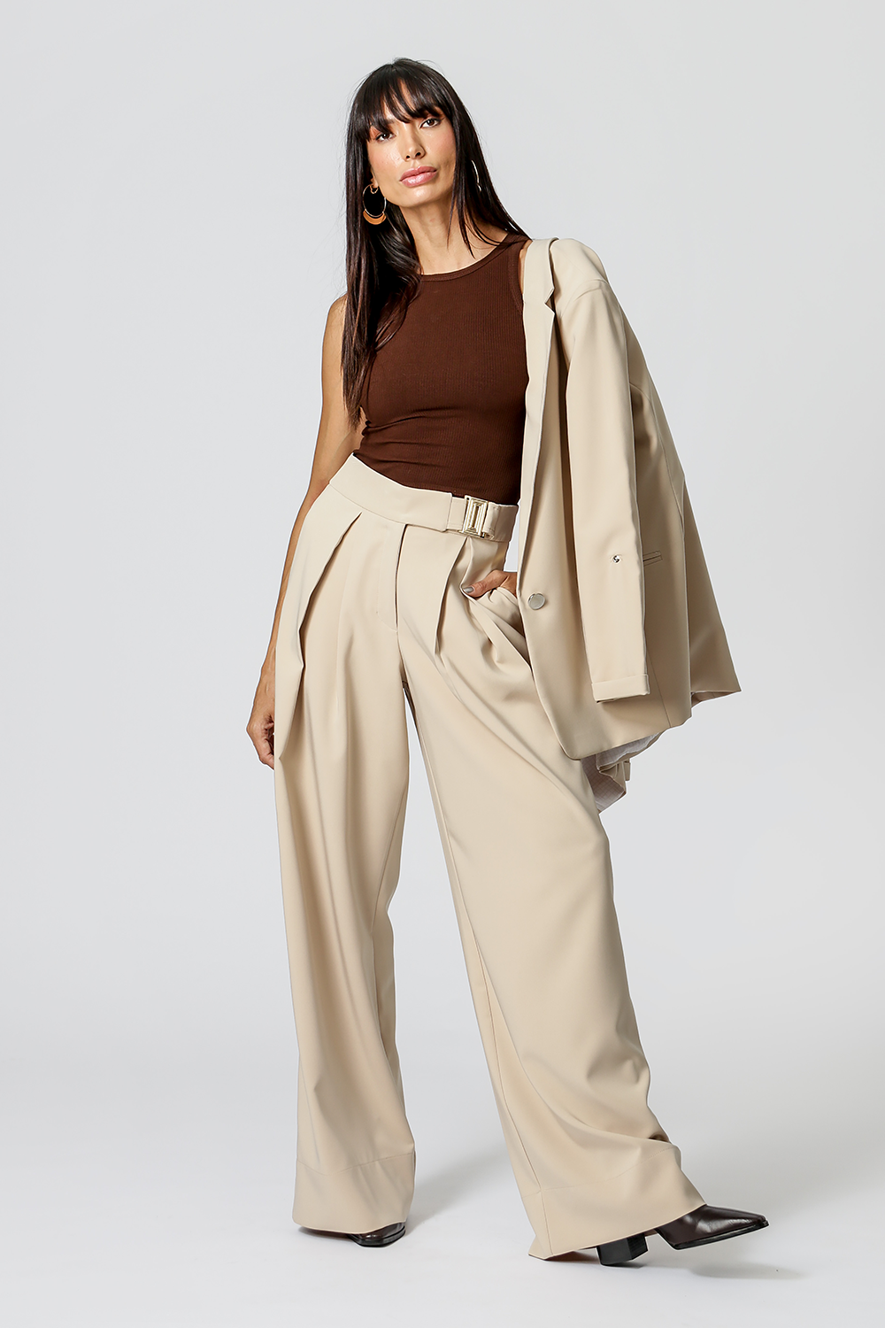 Blusa básica de canalé - CAFÉ