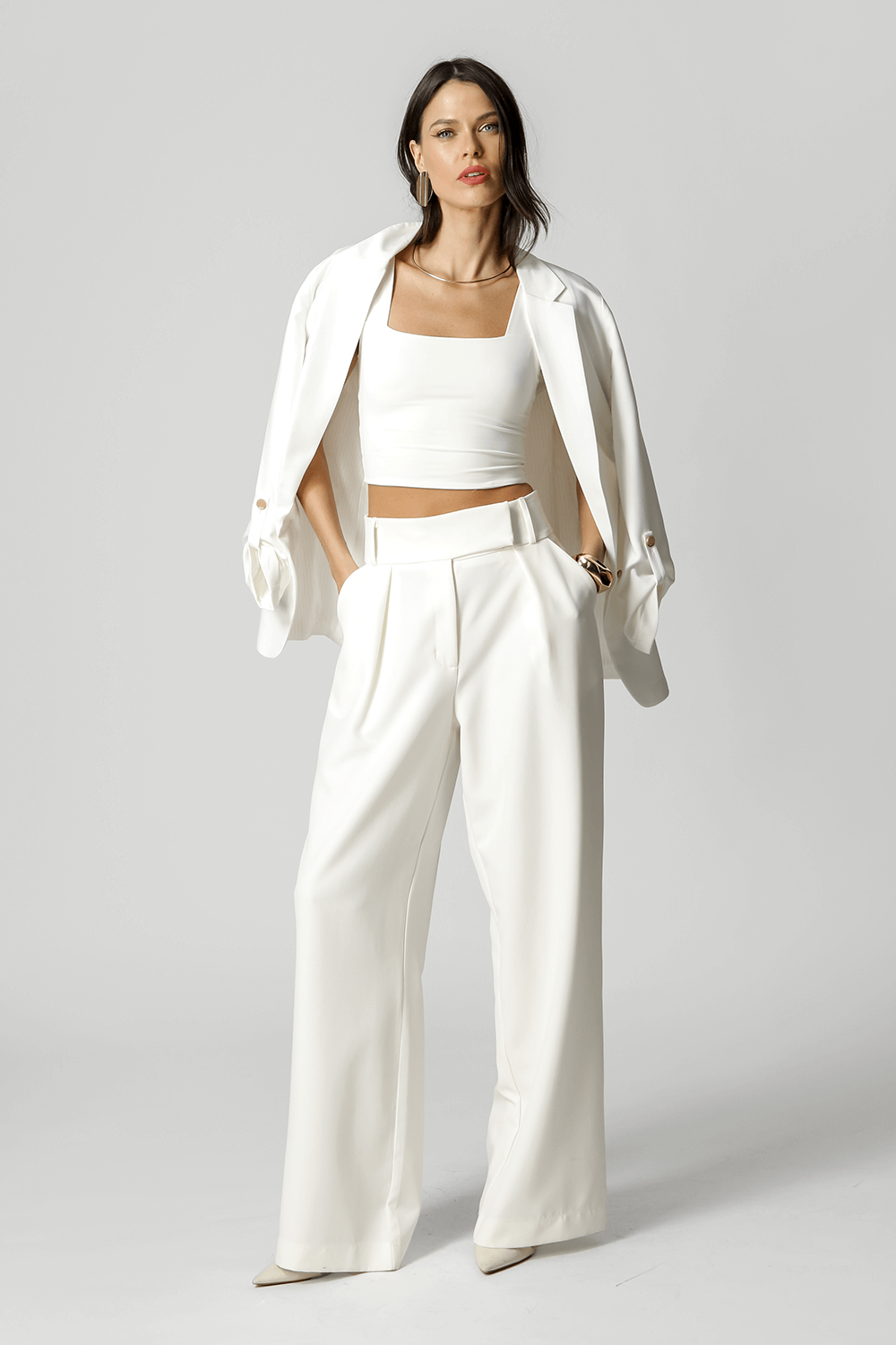 Pantalones minimalistas de pierna ancha - BLANCO ROJO