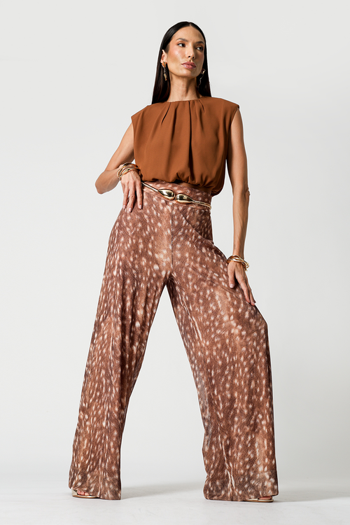 Calça Pantalona Estampa Bambi