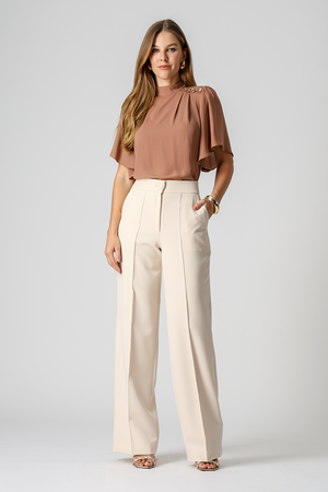 Blusa Botões Dourados e Manga Angel - MARROM