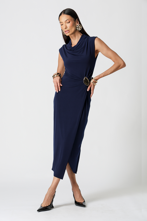 Vestido Transpassado Com Metal Dourado