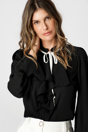 Camisa Gola Jabour Com Amarração - PRETO