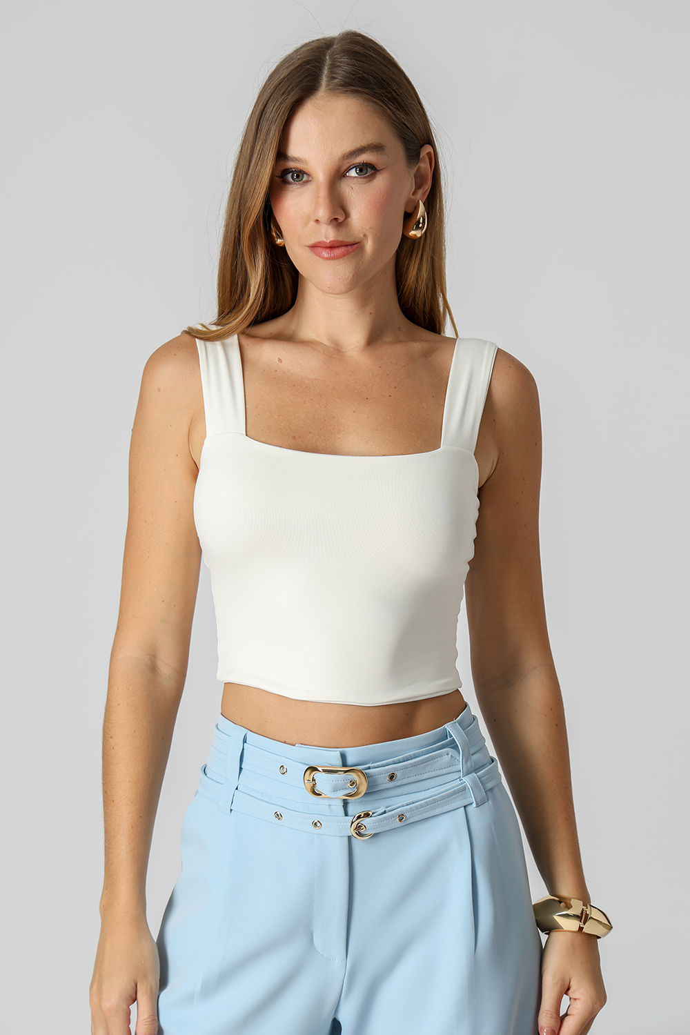 Blusa Cropped De Alça Larga - OFF WHITE
