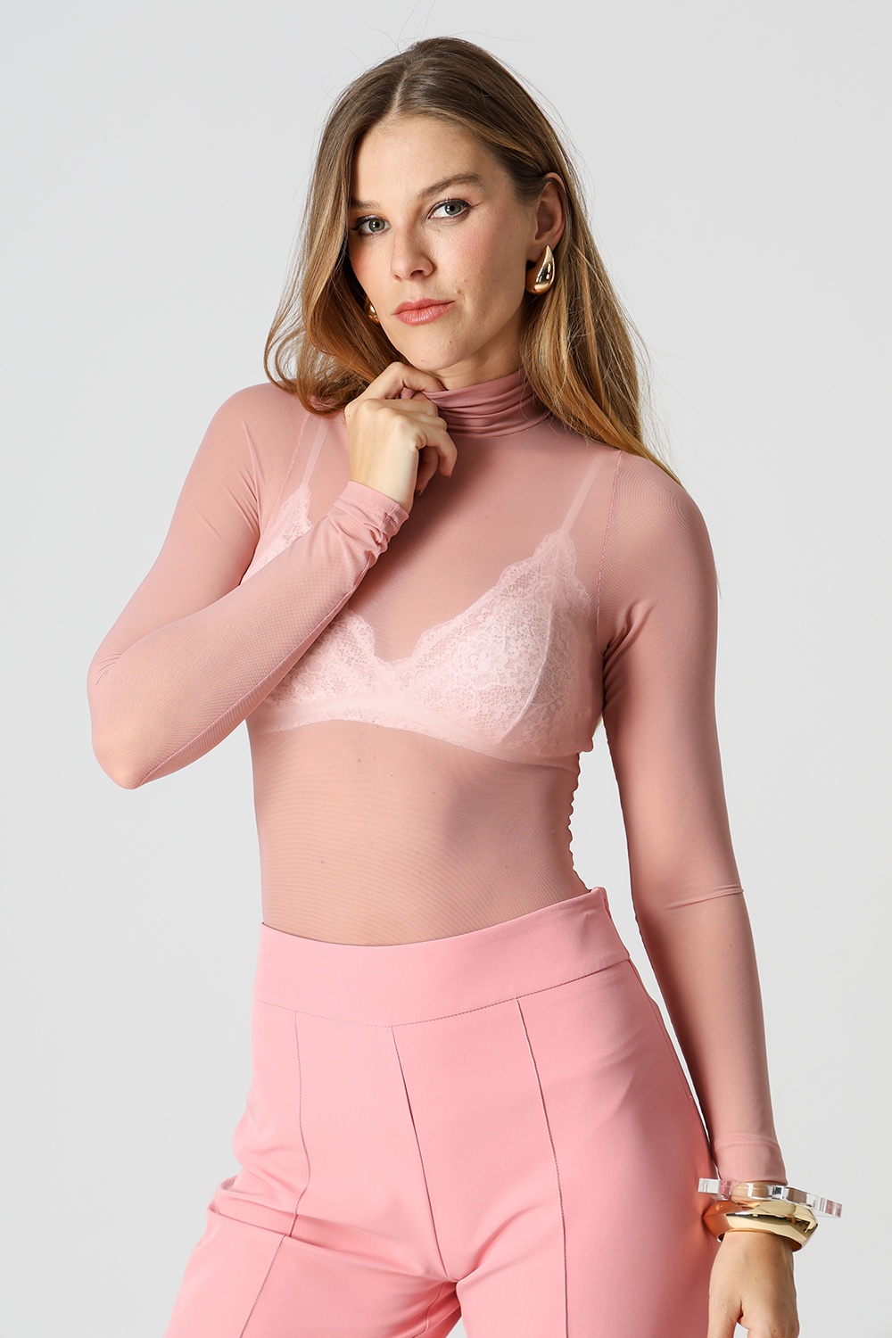 Blusa Manga Longa De Tule - ROSE