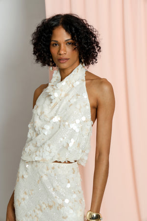 Blusa Frente Única De Paetê Com Decote Degagê TRIMIX