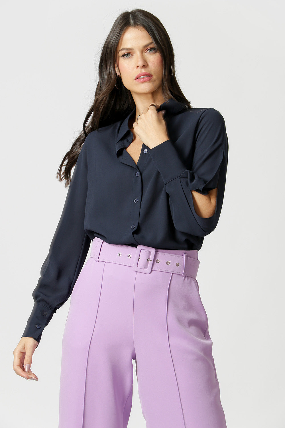 Camisa con abertura en las mangas - AZUL MARINO