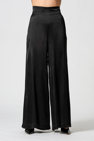 Calça Pantalona Em Cetim - PRETO