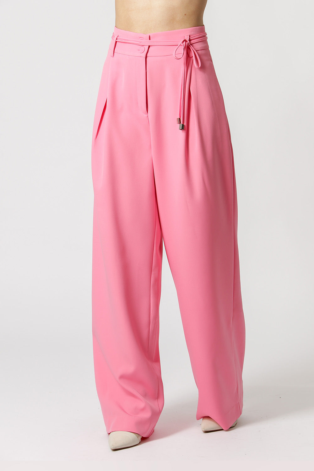 Pantalones anchos con cinturón - ROSA CLARO