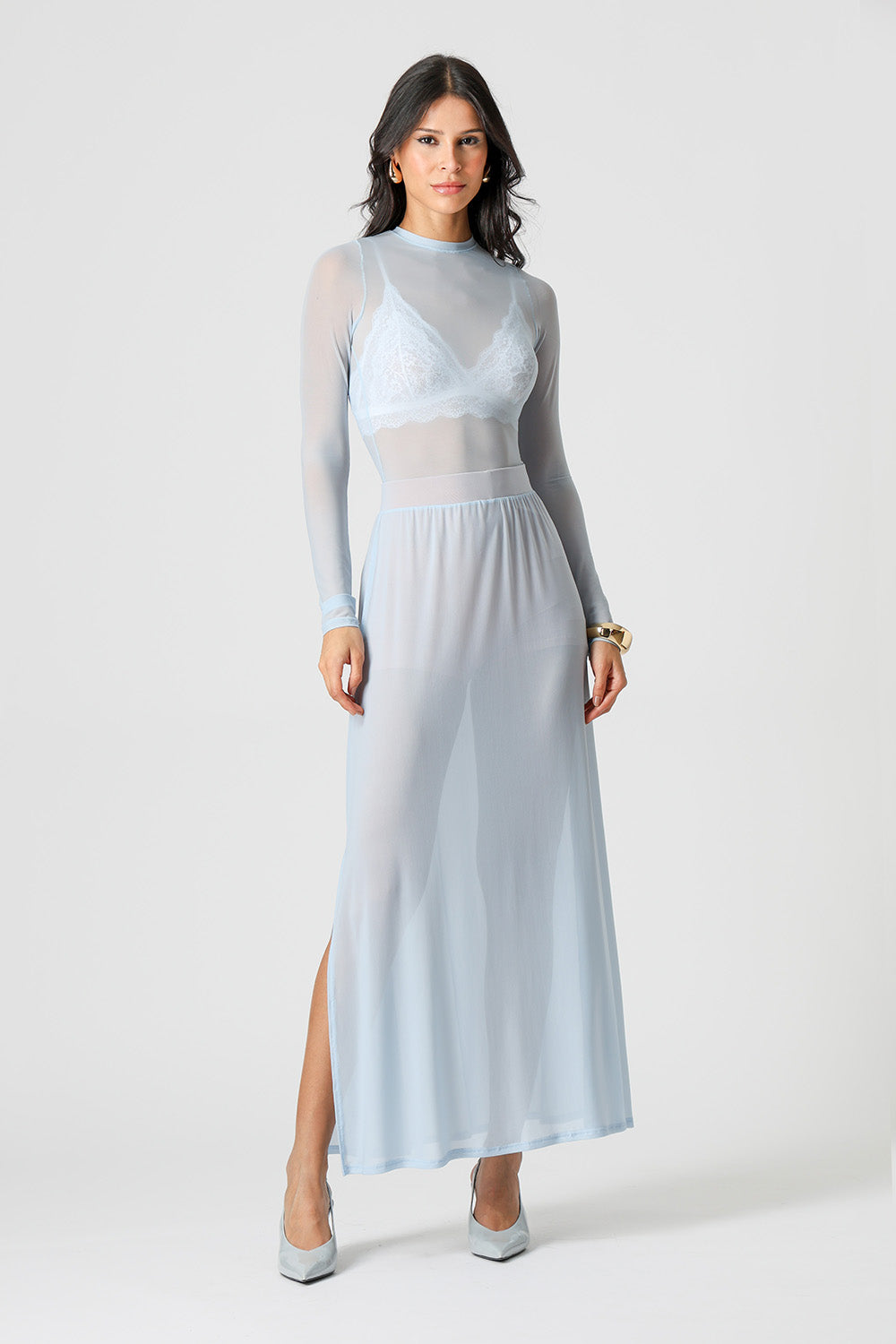 Blusa De Tule Longa - AZUL CLARO