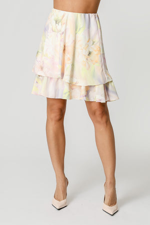 Saia Babados Evasê Crepe - AMARELO 1219