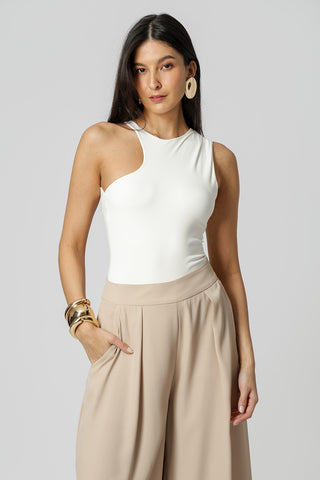 Calça Pantalona Com Prega Frontal - AREIA