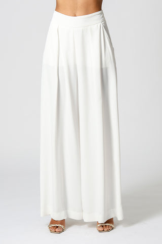 Calça Pantalona Com Prega Frontal - OFF WHITE