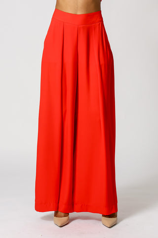 Calça Pantalona Com Prega Frontal - VERMELHO