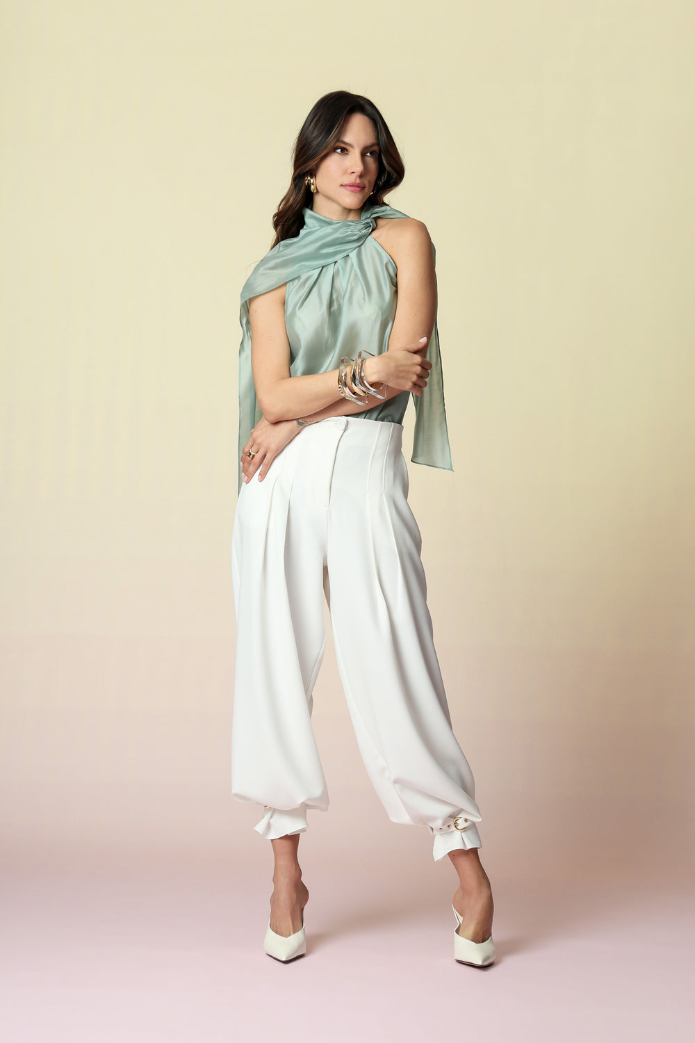 Calça Alfaiataria Com Pregas - OFF WHITE