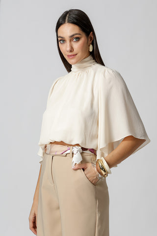 Blusa de ángel con mangas abullonadas - CRU