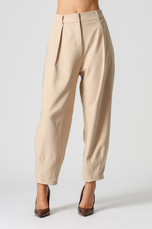 Calça Barrel Com Pregas e Bolsos - AREIA