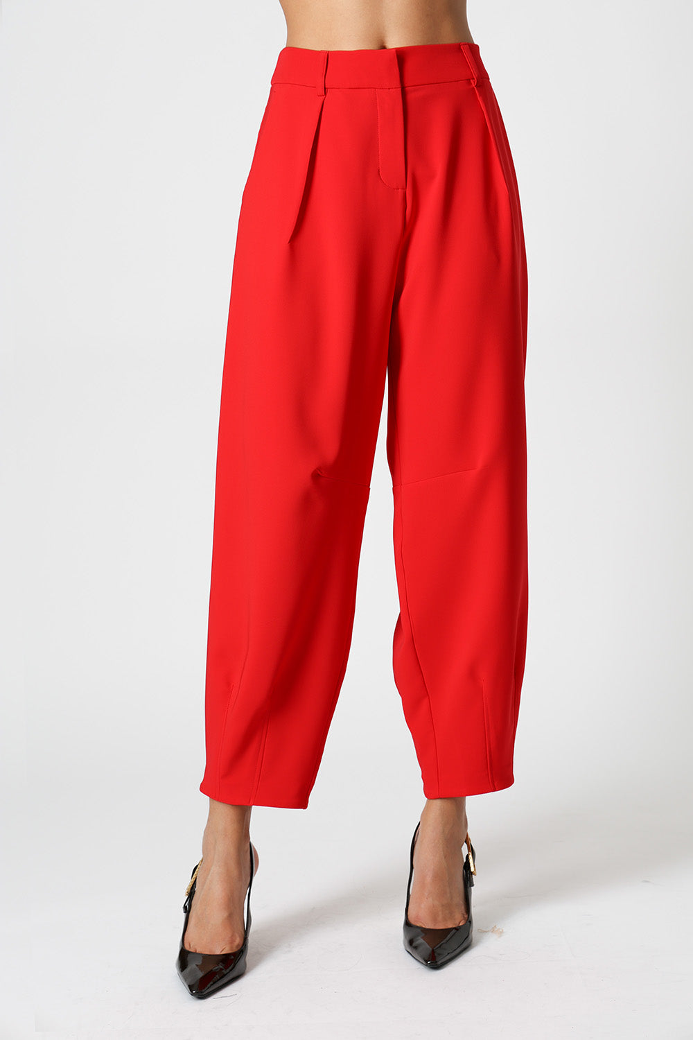 Calça Barrel Com Pregas e Bolsos - VERMELHO