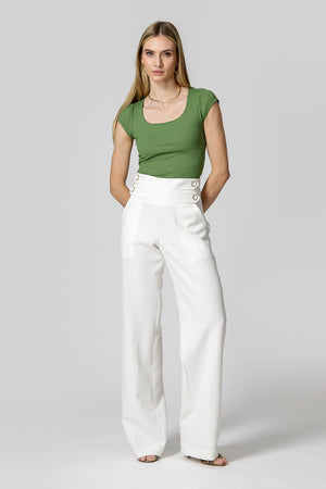 Blusa de escote cuadrado con hombros fruncidos - MILITAR 1