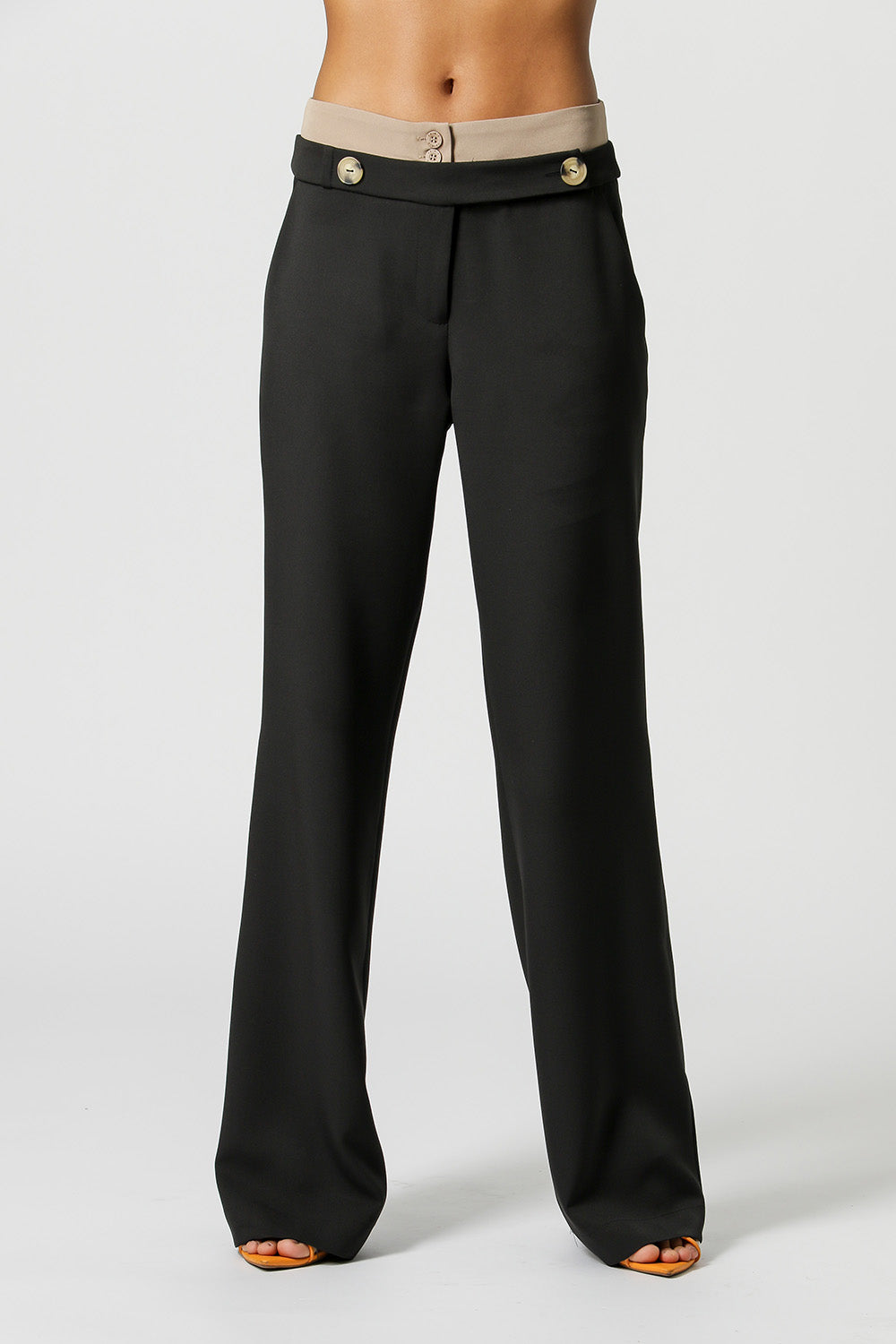 Pantalón recto con doble cinturilla - NEGRO