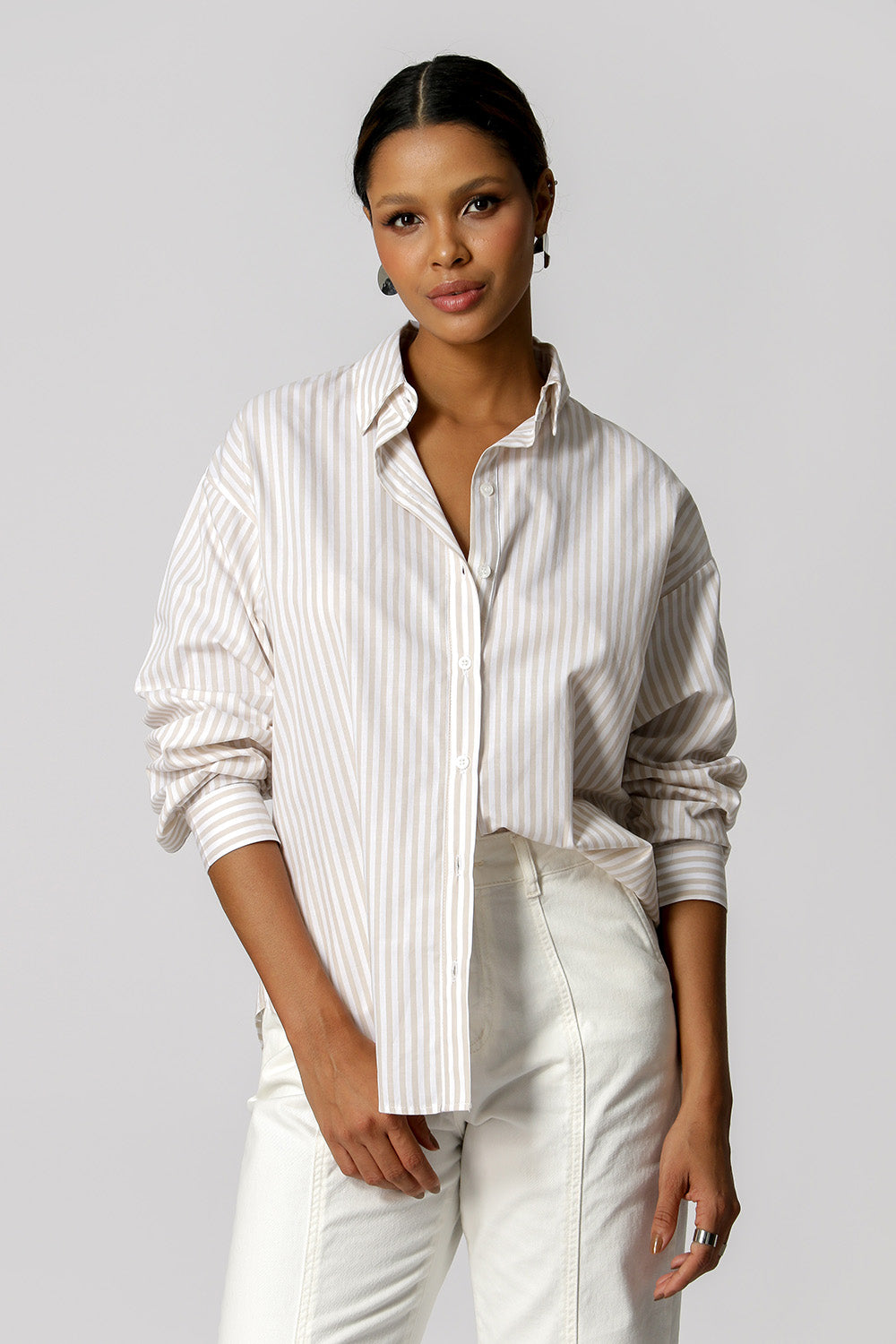 Camisa holgada de rayas - KAKI 90131