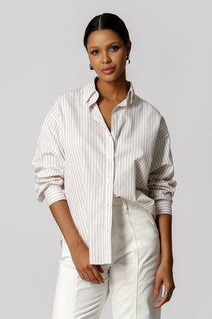 Camisa Ampla Listrada - KAKI 90131