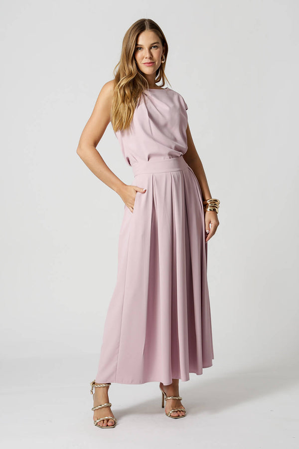 Saia Midi Com Pregas - LILAS CLARO