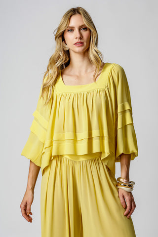 Bata de Manga Bufante Com Pregas - AMARELO