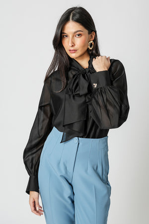 Camisa Com Laço Amplo - PRETO