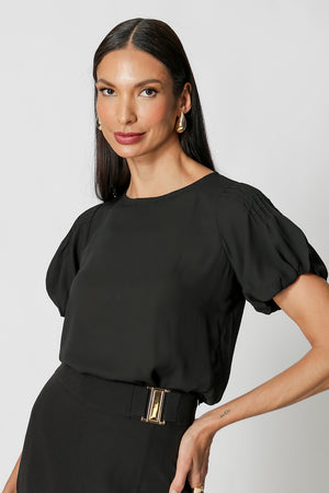 Blusa con mangas globo - NEGRA