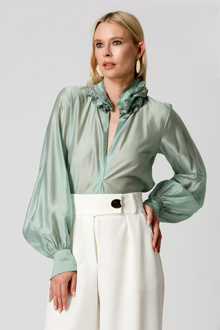 Blusa Gola Ruff em Voil - MINERAL
