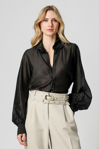 Blusa Gola Ruff em Voil - PRETO