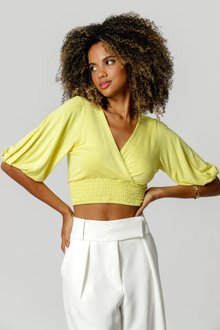 Blusa con escote cruzado, largo 3/4 - AMARILLO 6