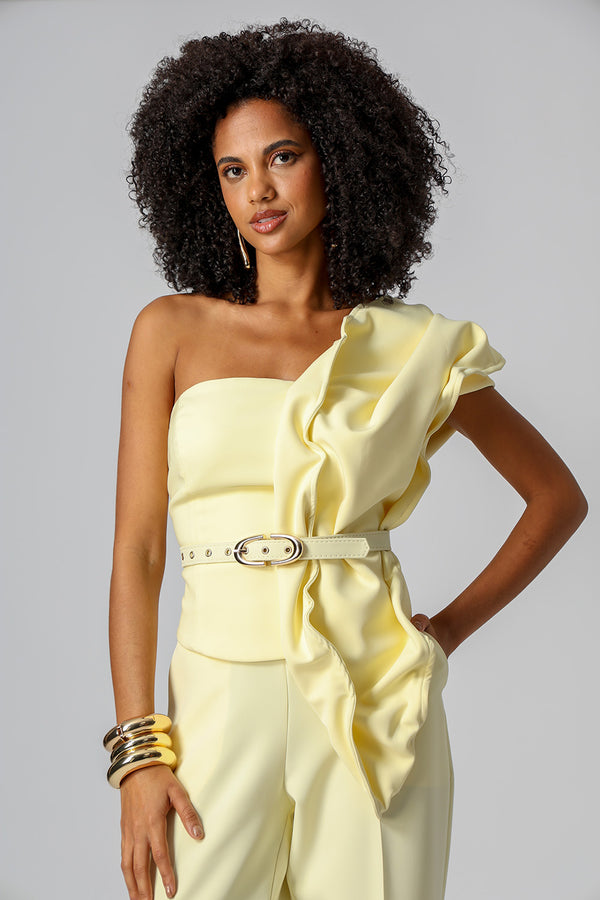 Blusa Strapless Com Folha 3D - AMARELO CL