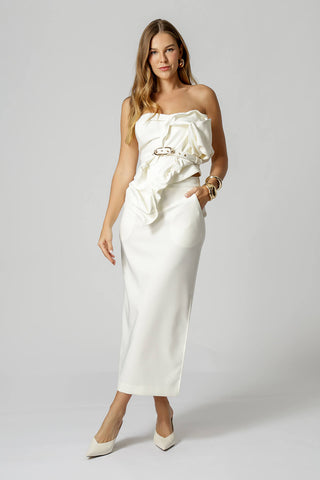 Blusa Strapless Com Folha 3D - OFF WHITE