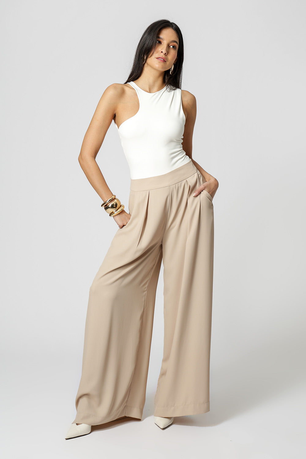 Body de Pregas com Recorte nas Costas - OFF WHITE